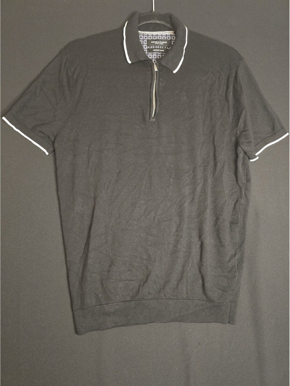 Denim & Flower Ricky Singh Black 1/4 Zip Stretch Polo Shirt Size Medium
